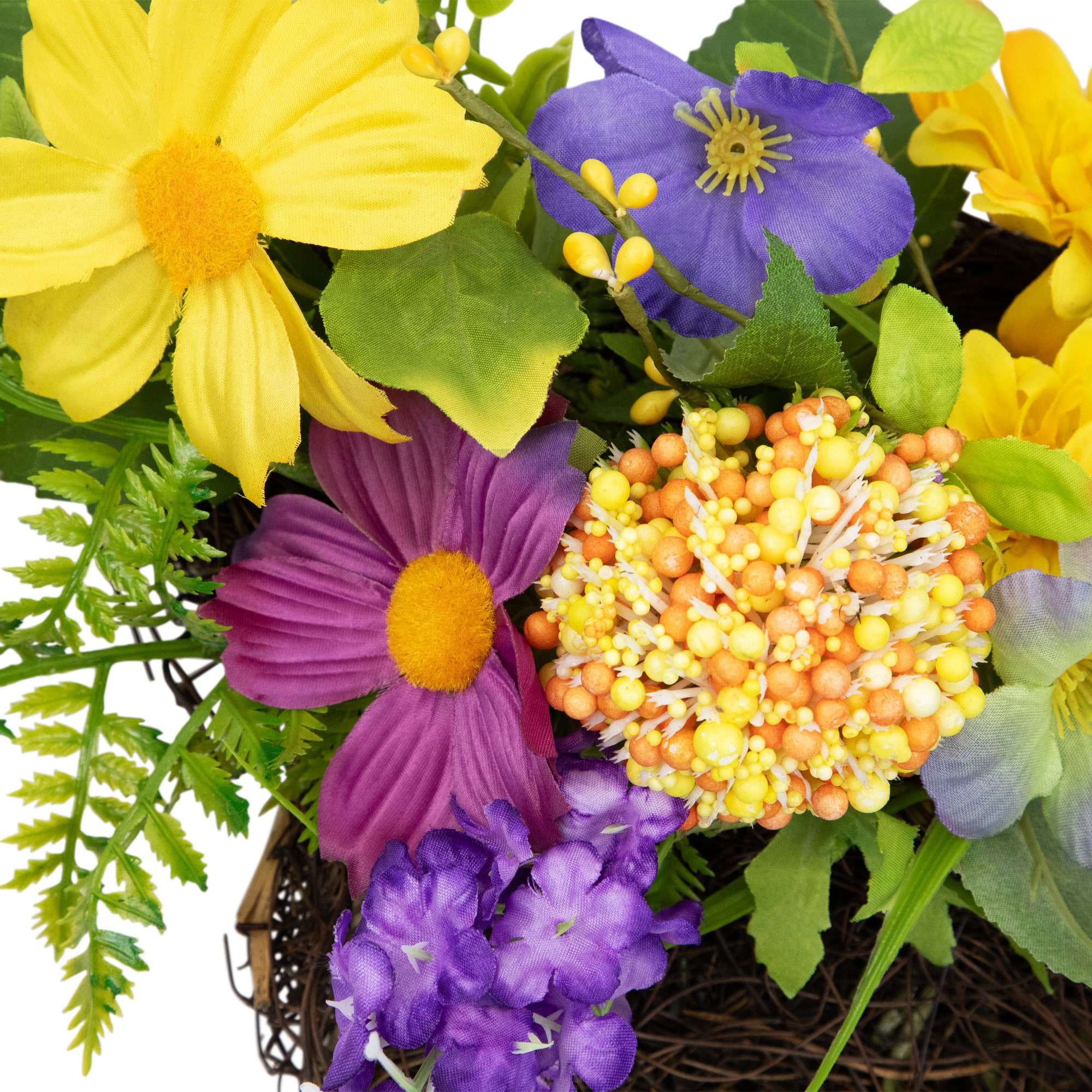 16" Mixed Wild Flower & Foliage Hanging Spring Wall Basket